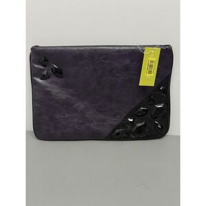 Gianni Bini PurpleClutch and Black Ornamental Jewel Accents Leopard Lining #6